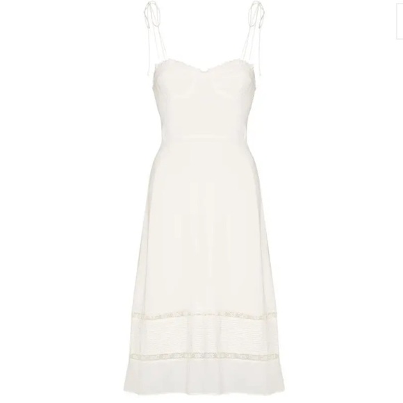 REFORMATION Ronan French Lace Trim Midi Dress Cream Off-White Tie Shoulder Sz 2 - Picture 1 of 9